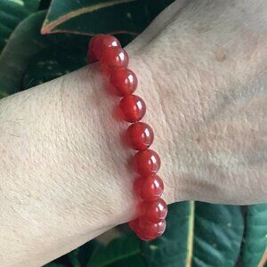 Carnelian Gemstone Burnt Orange Boho Beaded Stretch Bracelet - 10mm Beads